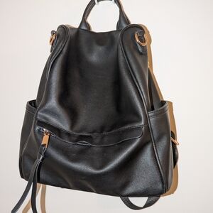 Anti Theft Black Leather Backpack